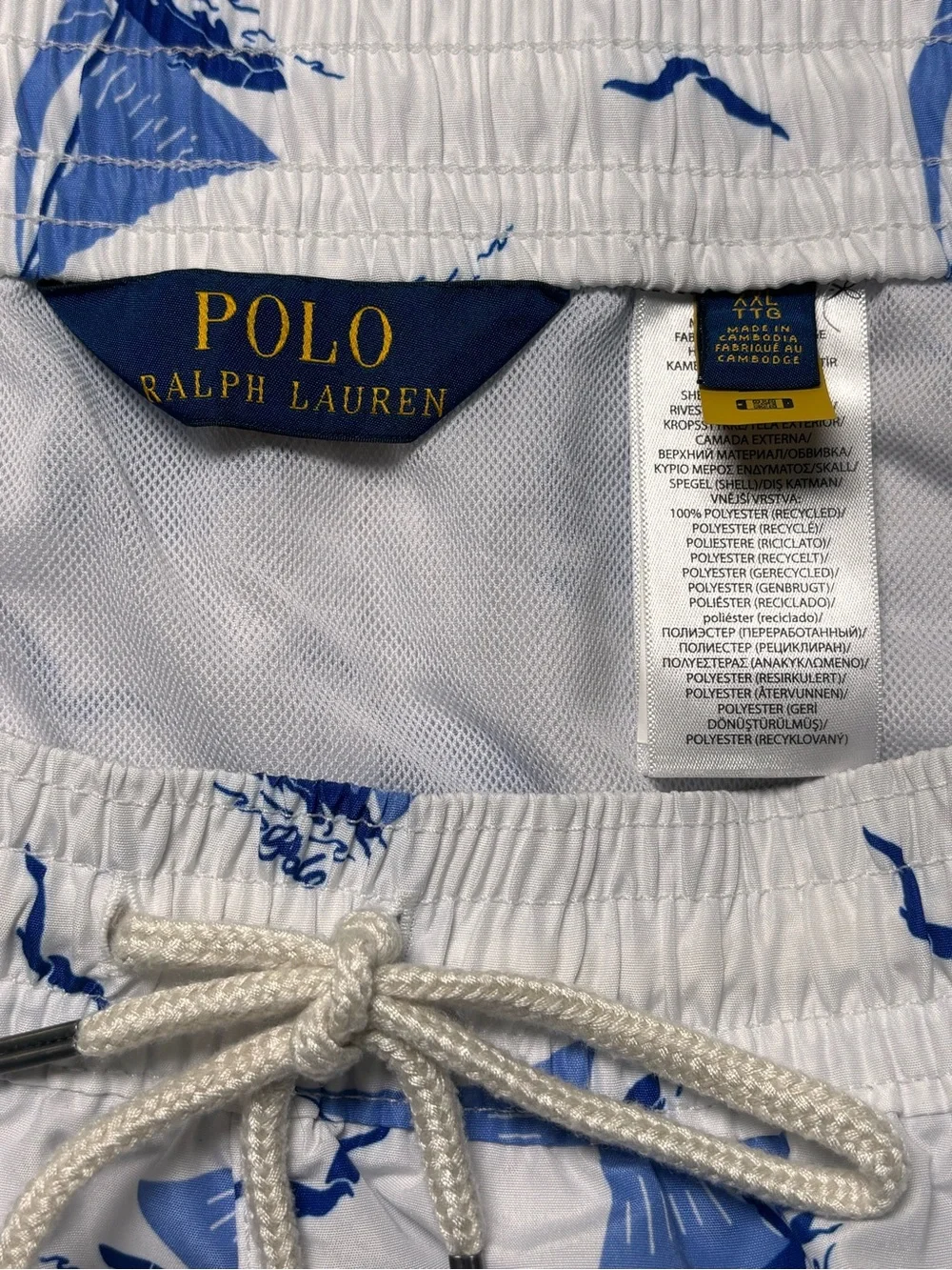 Polo Ralph Lauren Polo Bear Sailboat Swim Trunks XXL White Blue Nautical #408